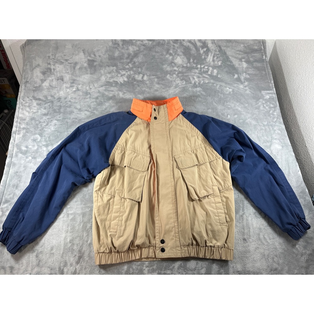 Vintage OshKosh Bgosh Mens Colorblock Jacket Tan Navy Orange Medium Windbreaker